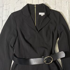NWT Calvin Klein Black Dress Belted Long Sleeve Size 2